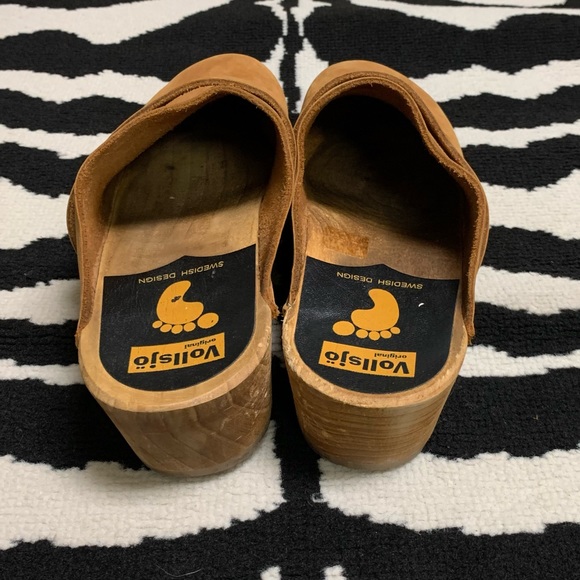 Vollsjo Swedish Brown Camel Suede Leather Wooden Clogs Slip On Mules Retro Boho - Picture 9 of 16